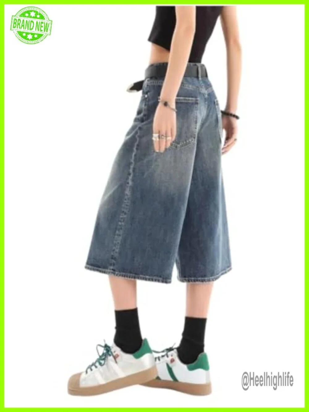 Womens Baggy Capri Jean Shorts Wide Leg Long Y2K Cotton Denim Summer